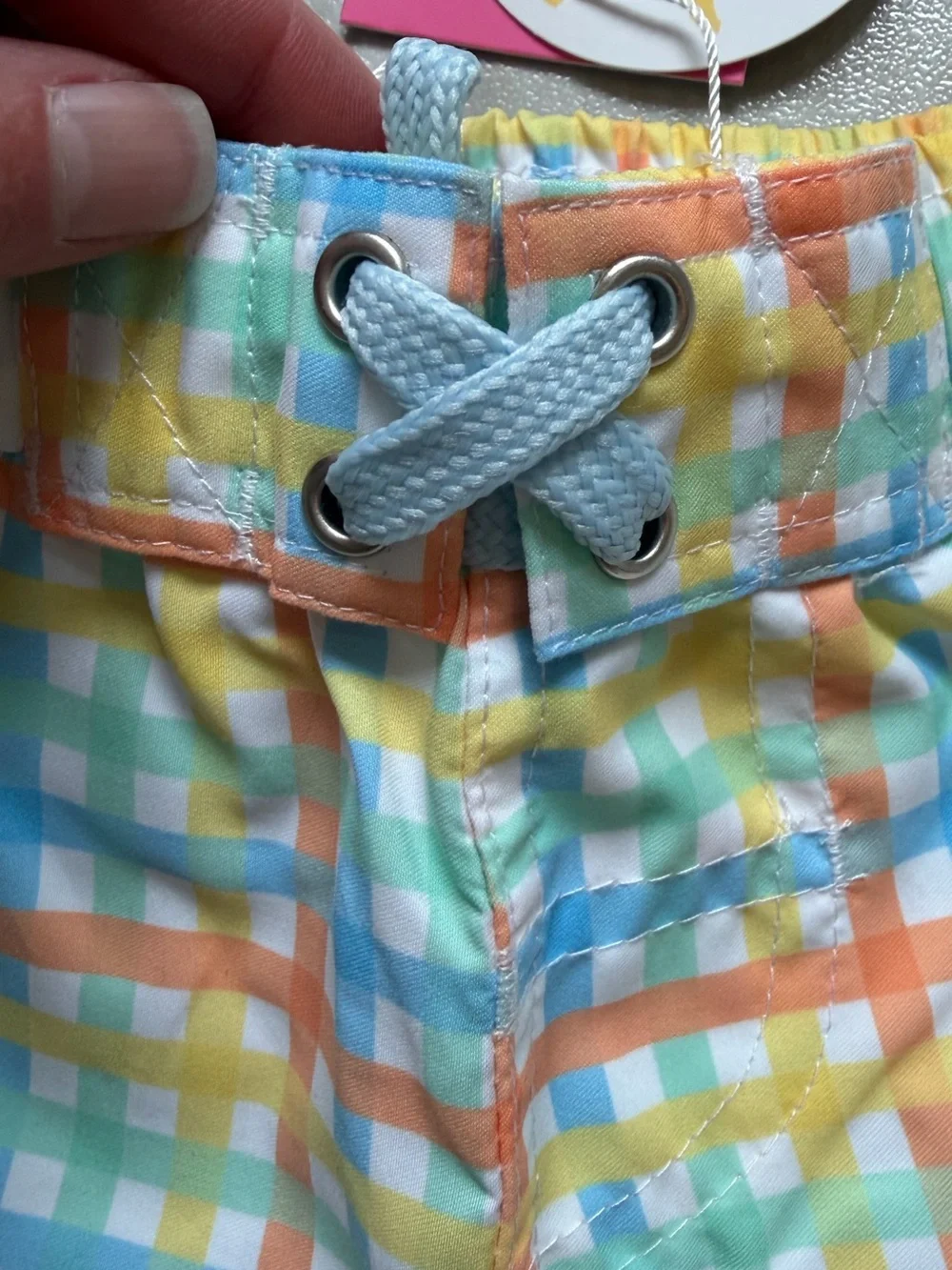 NWT RuggedButts Colorful Summertime Gingham Pull-On Swim Trunks Boys 6-12M